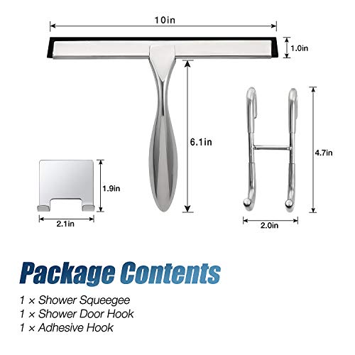Image of Simtive 10-Inch Shower Squeegee Set, Includes Shower Door Hook and Adhesive Hook, Squeegee for Shower Doors, Mirror and Window, Silver