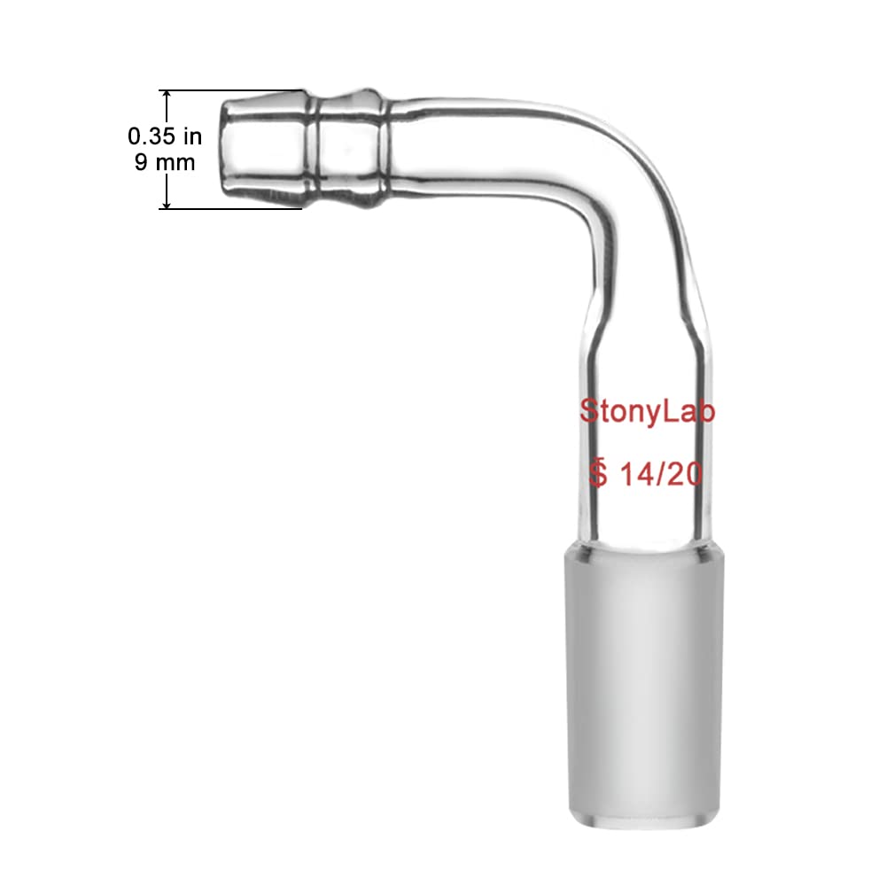 stonylab Adattatore di Ingresso Piegato in Vetro con 14/20 Giunto Maschio in Vetro e Raccordo Tubo da 9 mm, Glass Bent Inlet Adapter Vetreria da Laboratorio (Confezione da 1)