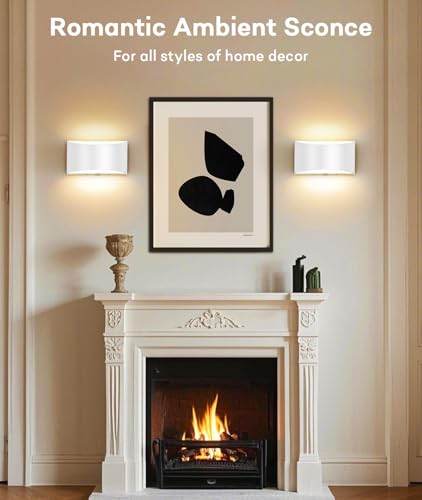 Image of Lightess Modern LED Wall Sconce, Hardwired Indoor Wall Lights Set of 2, 3000K Up and Down Wall Mount Lamp, White Sconces Wall Lighting for Living Room Bedroom Hallway Corridor, Dimmable, Warm White