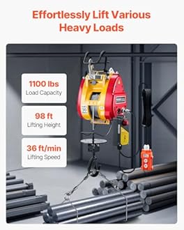 VEVOR Electric Winch 500kg Capacity, 1800W Portable Electric Winch, Lifting Height 30m, 11m/min with Wired and Wireless Remote Control, for Garage, Factory,