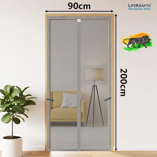 Image of LifeKrafts Magnetic Mosquito Net for Door | Heavy Duty 80 GSM Mesh | Premium Polyester Material | Auto-Closing Insect Screen for All Door Types | Keeps Mosquitoes & Bugs Out |(200x90 cm, Grey)
