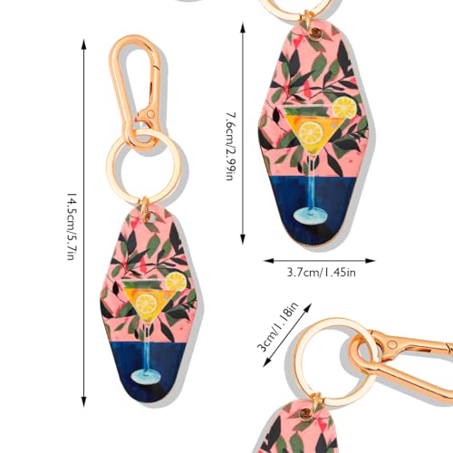 Vintage Martini Cocktail Keychain - Motel Retro Metal Bag Charm - 5.7 Inch Long Barware Gift