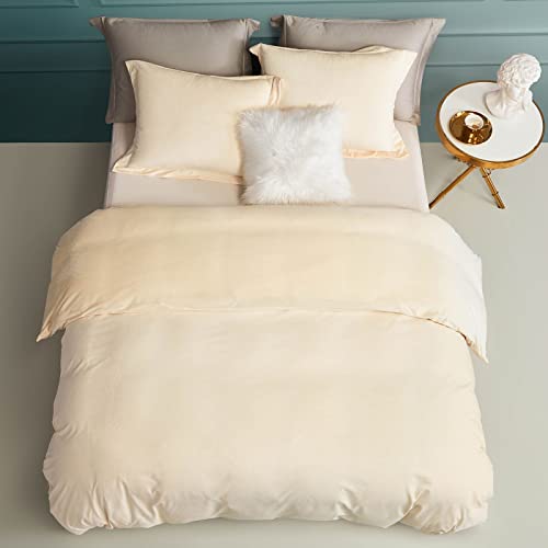 Tametra Queen Size, Ultra Soft Velvet Duvet Cover Set With Zipper Closure, Plush Brushed Microfiber Bedding, 1 Duvet Cover 90"X90" And 2 Pillow Shams (Cream) #TOP3