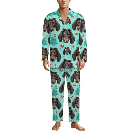 Mens Pajamas Set, Long Sleeve Sleepwear Button Down Pjs 2 Piece Loungewear