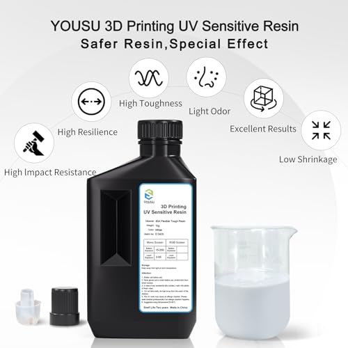 Image of YOUSU Flexible Tough (Shore 80A) 3D Printer Resin,Soft Rubber /TPU Like 3D Printing Resin,High Elongation 405nm Fast UV-Curing Photopolymer Resin for LCD Printer,White 1000g