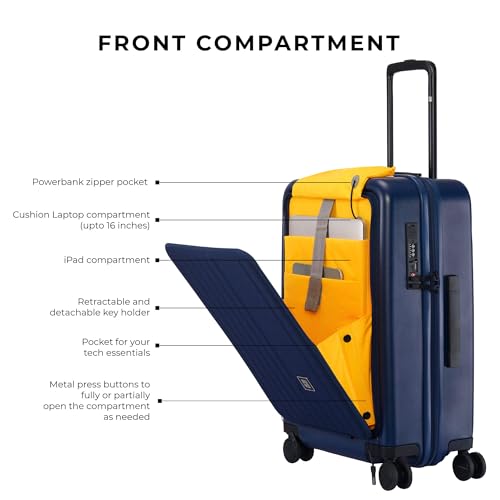 Image of EUME Cabin Pro 57 Cm and Classic Check - in Large 75 Cm Luggage Trolley Bags for Travel - Set of 2 (Midnight Blue) | Polycarbonate (PC) 8 Hinomoto Wheels Suitcase | Trolley Bags | Luggage Trolley