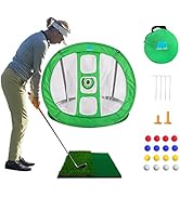 Golf Practice Chipping Net Pop up with Golf Hitting Mat & Golf Accessories for Accuracy/Swing Pra...
