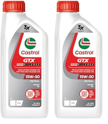 Castrol GTX High Mileage 15W-50 Engine Oil 1 Litre (Pack of 2)