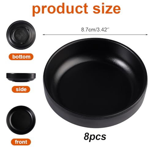8-Stück Schwarzes Dipschalen Set – Runde Schälchen 8,8cm Durchmesser für Sauce, Dip, Snacks Fingerfood Praktisches für Sojasauce, Mayo, Salsas und Ketchup. Servierschälchen für BBQ, Party, Sushi-Essen