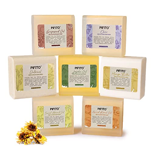 Pifito Melt And Pour Soap Base Sampler (7 Lbs) │ Jojoba Oil, Sweet Almond Oil, Mango Butter, Apricot Kernel Oil, Grapeseed Oil, Oatmeal, Clear (1Lb Ea) │ Glycerin Soap Making Supplies #TOP10