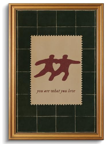 XJYISUO Vintage Gold Framed Wall Art Couples Stamp Canvas Art Retro Love Quote Silhouette Pictures Wall Decor Mid Century Paintings Modern Artwork For Living Room Bedroom