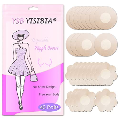 YISIBIA 40 Pairs Nipple Covers For Women Disposable Invisible & Natural Satin Nipple Stickers Petals Breast Pasties2