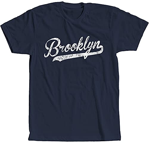 Brooklyn Baseball Script Font T-Shirt Classic Retro Old School Vintage New York City L Navy