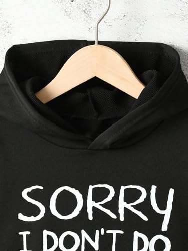 WDIRARA Moletom com capuz feminino com estampa de letras, manga comprida, ombro caído, Preto, 12 Ano