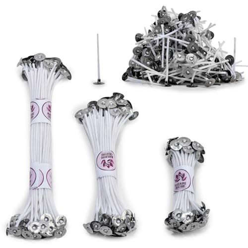 Image of Candle Wicks for Candle Making 200 Pieces 2-3-5-7 Inches Pre-Waxed Cotton Wicks Combo with Metal Sustainer for DIY Candle Making, Christmas and Diwali Celebration