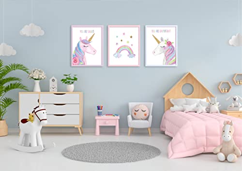 Watercolor Unicorn Nursery Wall Art Girls Room Decor Inspirational Rainbow Flower Prints Baby Girls Room Poster Colorful Picture Cute Paintings For Kids Room Lovely Gift (8X10 Inch，Set Of 4，Unframed) #TOP7