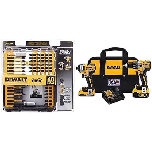 DEWALT DCK287D1M1 20V Cordless Hammerdrill and Impact Driver Combo Kit with DWA2T40IR IMPACT READY FlexTorq Screw Driving Set, 40-Piece
