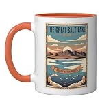 The Great Salt Lake Utah's Unique Natural Salt Water Wonder Ceramic Mug, Orange/White, 11oz
