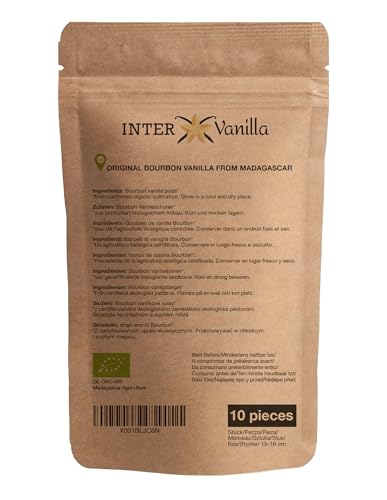 Foto von InterVanilla echte BIO Bourbon Vanilleschoten, 10 Stück 15-16 cm. Vanille Schoten in Premium Gourmet 1A Qualität. Frisch aus Madagaskar