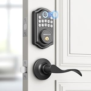 Keyless Entry Door Lock with Handle – 2 Lever Handles, AkaGear Fingerprint Door Lock, Electronic Keypad Deadbolt, 2 Keys, Smart Lock for Front Door, Auto-Lock & One Touch Locking, Easy Installation