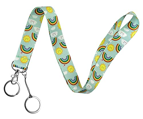 Geiomoo Correia para pescoço com porta-chaves giratória, cordão para porta-cartões (arco-íris 3)