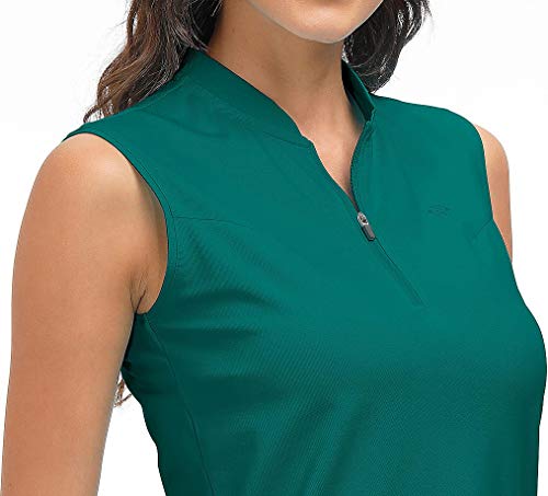 Golf Polo Shirts For Women Slim Fit Woman Sleeveless Sports Shirts Quick Dry Athletic Tank Tops For Tennis Work With Zipper Green #TOP4