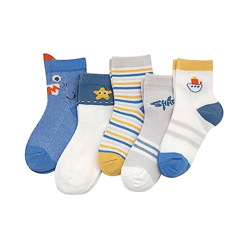 RNTOP 5 Pairs Baby Toddler Kids Crew Socks Girl Boy Cartoon Socks Infant Breathable Floor Socks Seamless (E, 9-12 Years)