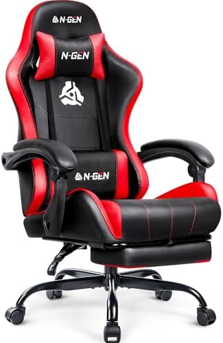 N-GEN GAMING Video Gaming Chair with Footrest Lumbar Support for ...