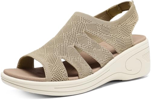 Image of Womens Wedge Sandals Platform Walking Sandals Open Toe Ankle Elastic Strap Casual Comfortable Summer Dressy