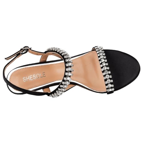SheSole Womens Heels Sandals Sparkly Dress Shoes Low Kitten Heel Rhinestone Bride Wedding Shoes Black Silver Gold White4