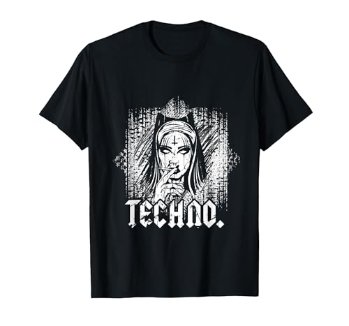 Image of Gothic Goth Tekno Rave Music Hard Techno Raver Dark Techno T-Shirt, Men, Black, Large