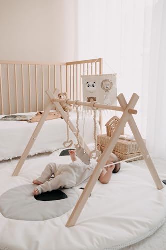 Oyun Halısı Ahşap Bebek Oyun Alanı Etkinlik Baby Gym Sallanan Oyuncaklar Dahil Polar - Görsel 6