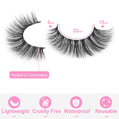 False Eyelashes Natural Look Clear Band Mink Lashes Fluffy 5D Cat Eye Lashes Wispy Faux Mink Strip Lashes Pack By Kiromiro #TOP1