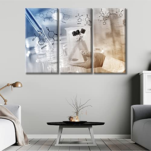 Image of TUMOVO Scientist Hand Holding Test Tubes Laboratory Research Wall Art 3 Panel Medical Artwork Wall Decor for Living Room, Bedroom, Bathroom, Office. Framed Ready to Hang (36 inch Wx24 H)
