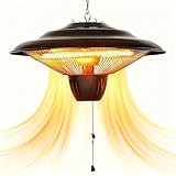 ibanbanla Hanging Infrared Electric Heater, 1500W Ceiling Mounted Heater Outdoor Indoor, IP34 Waterproof & Quiet Fanless, Tip-over/Overheat Protection for Patio, Garage, Gazebo, Home Use