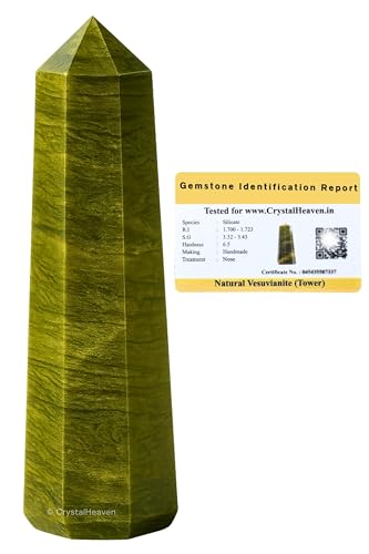 Image of Crystal Heaven Certified Vesuvianite Tower Obelisk Point For Chakra, Healing And Balancing - Aaa Grade Original Certified Gemstone Agate For Reiki Meditation Yoga Spiritual (2-3 Inches)