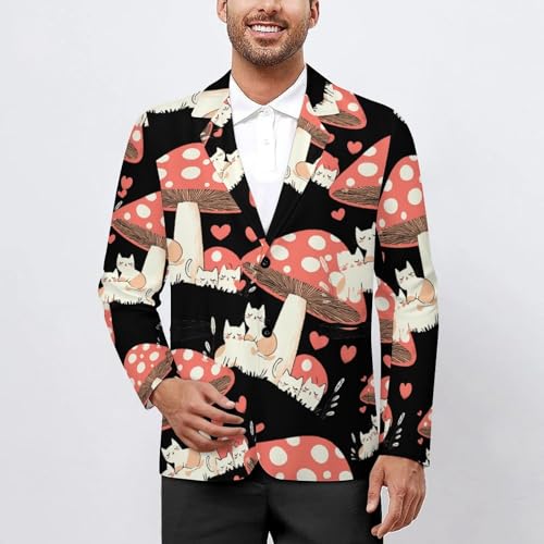 Cute Mushroom Cat Casual Men's Blazers Two Button Lapel Suits Jacket Lightweight Sport Coats2