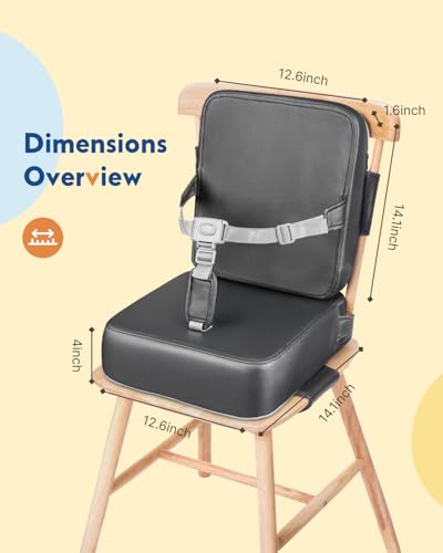 Image of HOMEAL Booster Seat for Kitchen Chair - Toddler Booster Seat for Dining Table - Dining Seat with Adjustable Straps - Non-Slip Base & Breathable Fabric - Dark Gray