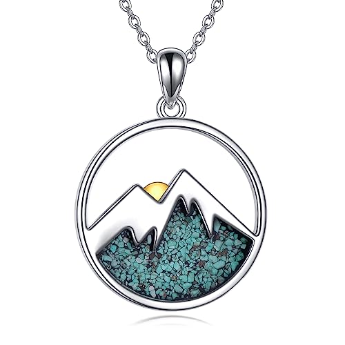 Collier montagne en argent sterling, turquoise et sodalite naturelle pour femme
