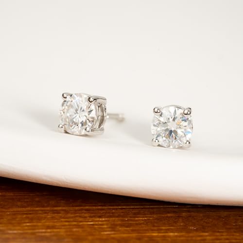 14K Gold Plated 925 Sterling Silver Moissanite Stud Flat Back Earrings for Women 0.06ct-2ct DF Color Brilliant Round Cut Jewelry Gifts4