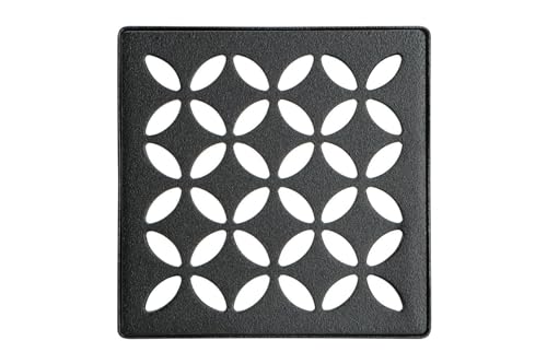 Schluter Kerdi-Drain Floral Shower Grate Kit with Integrated Bonding Flange - Ideal for Tile Showers - Stainless Steel 4 Grate Square Matte Black Grate Finish - KDIF4GRKMGSD5