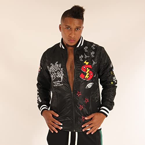 Image of SCREENSHOT Hip-Hop Urban NYC Fashion Bomber Jacket - Modern Outdoor Lightweight Streetwear Graffiti Print Zip Up Top