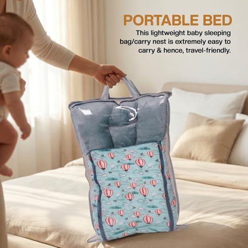 Image of Baybee 3-in-1 Baby Sleeping Bag & Carrying Bed | Velvet Cotton Carry Nest for New Born | Soft & Travel Friendly Sleeping Bag for Babies 0-6 Months (Blue)