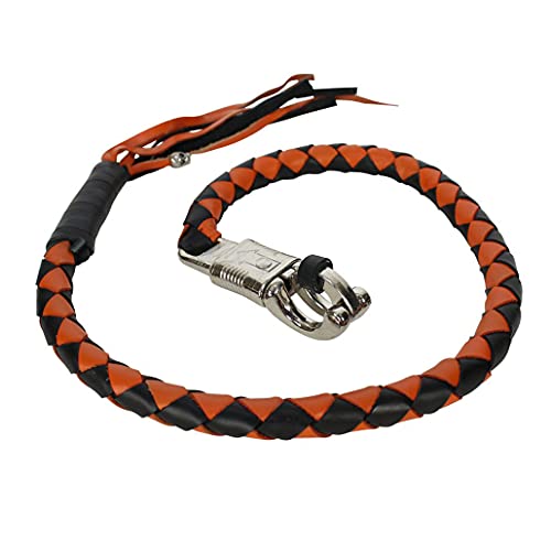Dream Apparel 36â€ Leather Motorcycle Get Back Whip for Handlebar Fringed Biker Whip, Black and Orange