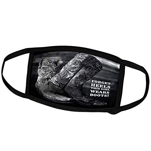 3dRose Face Mask Small, Black and White Cowgirl Boots. Forget Heels This Girl Wears Boots