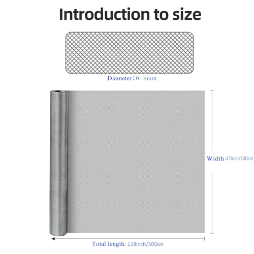 Image of 20 Mesh 304 Stainless Steel Mesh Screen, 47''x118''(120cmx300cm) Wire Screen Mesh, Rust Free Woven Wire Mesh, Metal Mesh Screen for Air Vents, Window Screen, Filters, Cage,Garden Covers