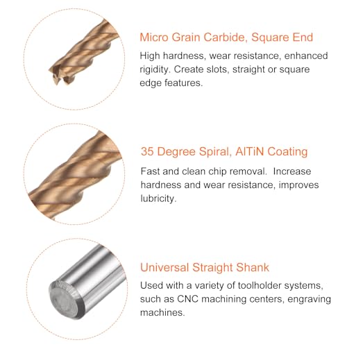 Image of HARFINGTON Micro Grain Carbide Square End Mill 4 /29 inch x 7 /16 inch (3.5mm x 11mm) Cut 5 /32 inch (4mm) Shank 2 inch (50mm) Length AlTiN Coated 4 Flutes Square Nose Cutter for Alloy Steel Hardened Steel