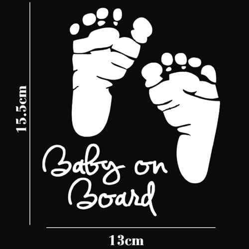 Image of CVANU Baby on Board Sticker (Set of 2) White Vinyl Car Safety Warning Self-Adhesive Waterproof Stickers for Cars| Windows| Vehicle Surface (15.5cm X 13cm) 871
