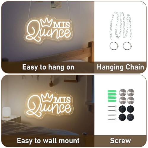 Image of Mis Quince Neon Sign for Wall Decor Dimmable LED Sign Neon Lights for Bedroom Light Decoration for Birthday Party Room Decoration Gift for Girl Kid Lover 40CM*23CM Warm White