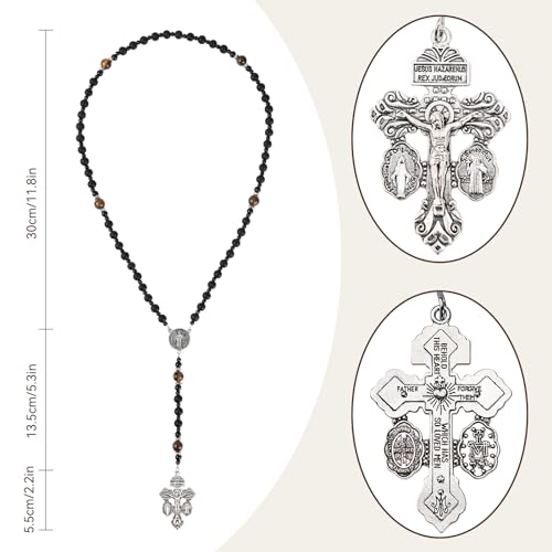 Black Rosary Beads Catholic for Men,Rugged Onyx Rosary,Pardon Crucifix Rosary with St Benedict and Milagrosa Medal,Cruz Del Perdon Catolica,Crucifijo Del Perdon,Rosarios Catolicos Para Hombre2